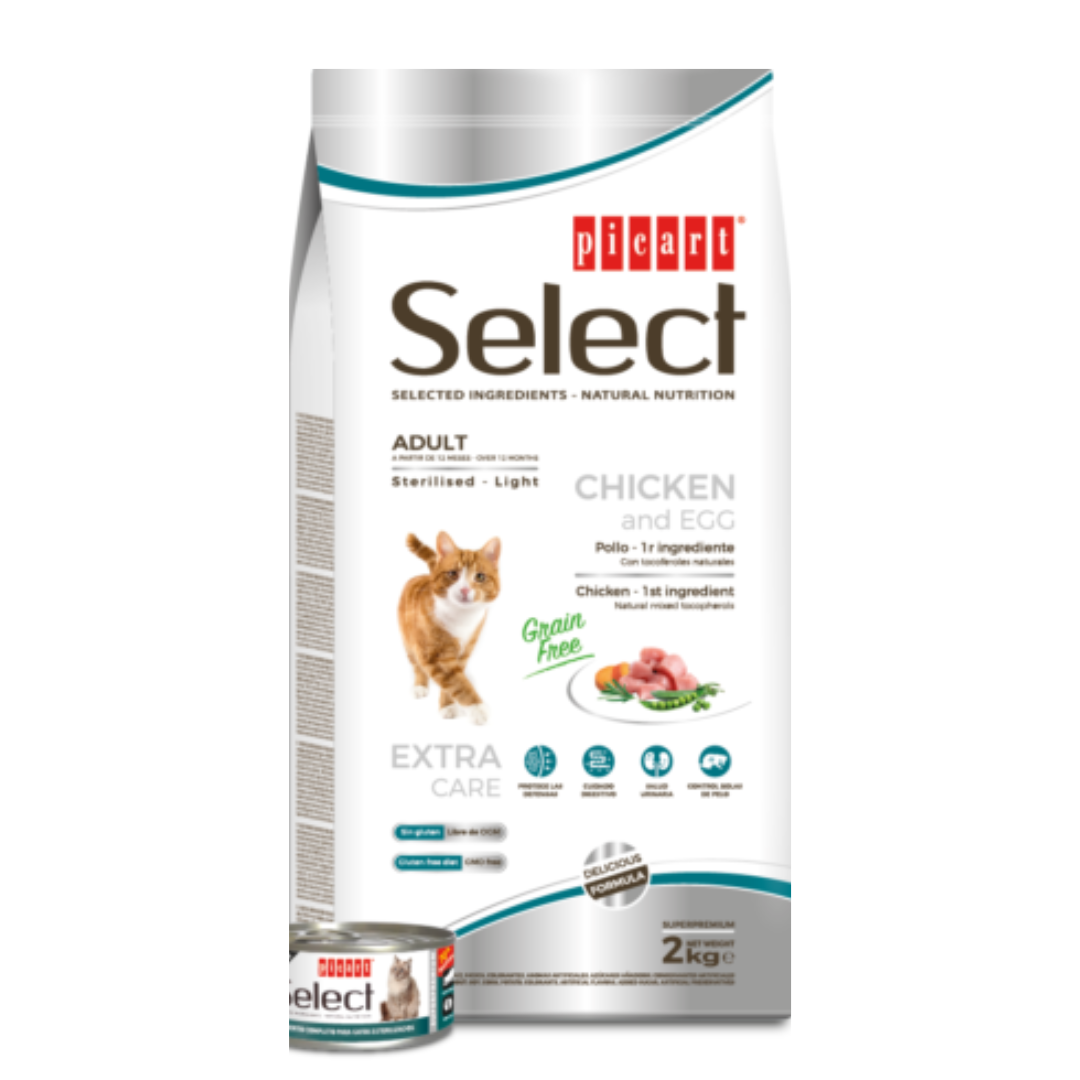 Kaķu barība Select Superpremium Light sterilizētiem kaķiem bez graudiem 8kg