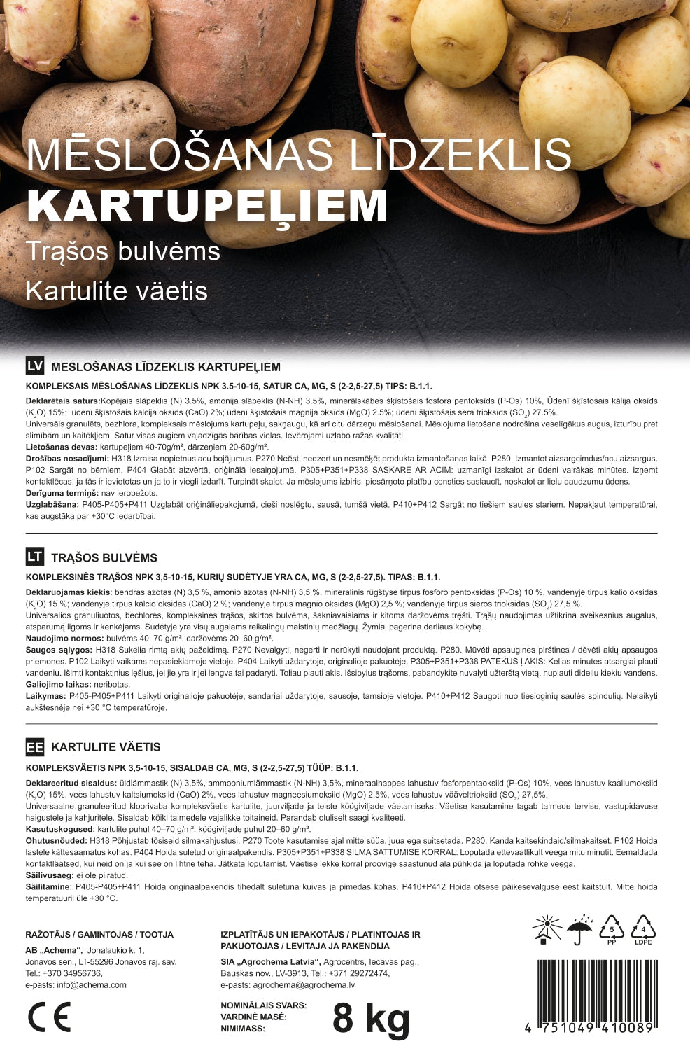 Mēslojums kartupeļiem 8kg