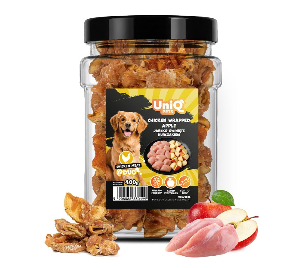 Suņu gardumi vistas "Vistas gaļā ietīti ābolu gabaliņi" 400g ~40gab