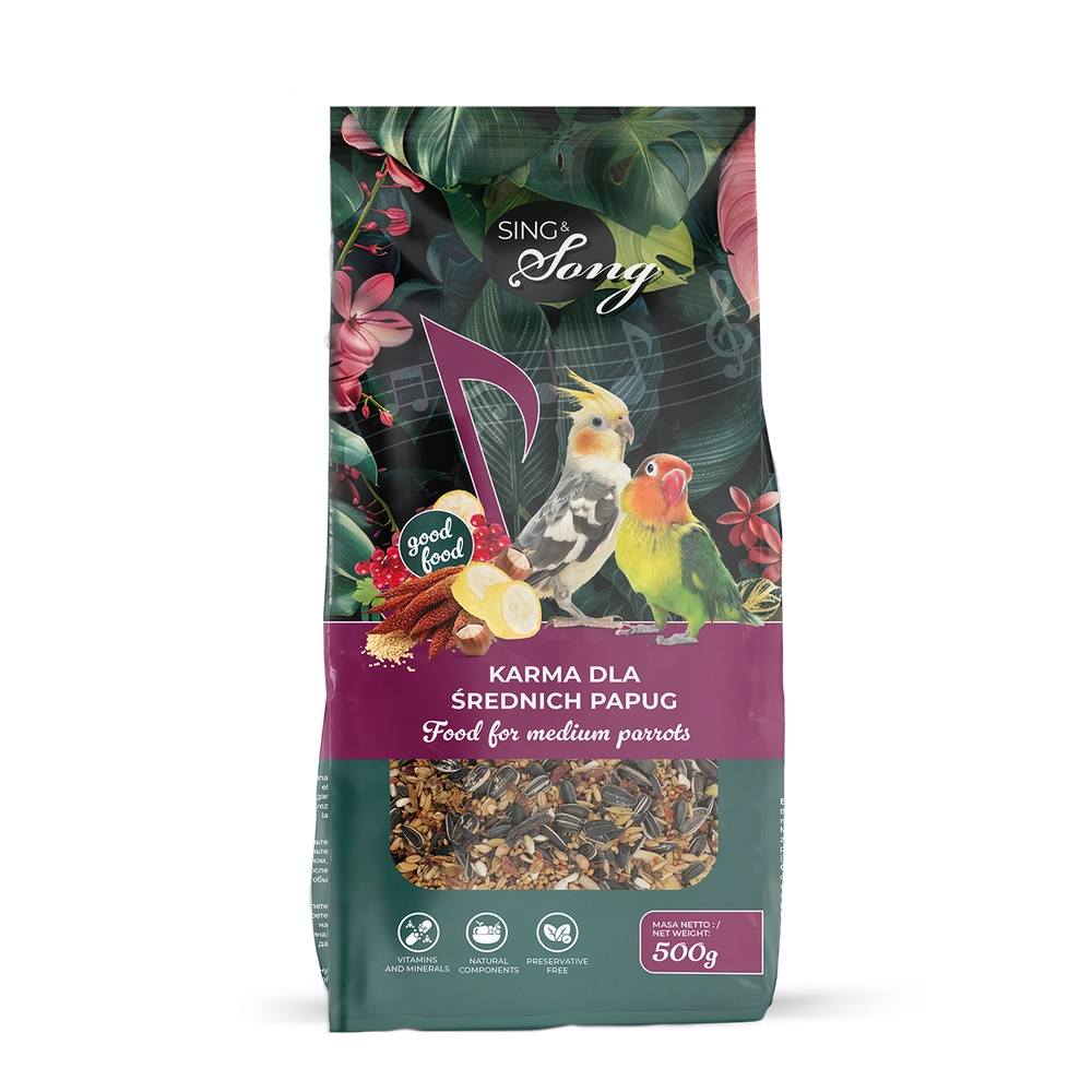 Papagaiļiem vidēja izmēra papagaiļiem papildbarības maisījums 500g
