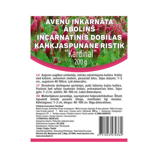 Āboliņš aveņu- inkarnāta Kardinal 200g