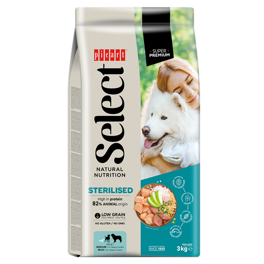 Suņu barība Select vidēja izmēra pieaugušiem sterilizētiem suņiem ar vistu un rīsiem 12kg