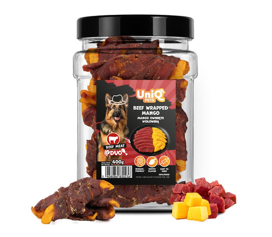 Suņu gardumi liellopa "Liellopa gaļā ietīti mango gabaliņi" 400g ~35gab
